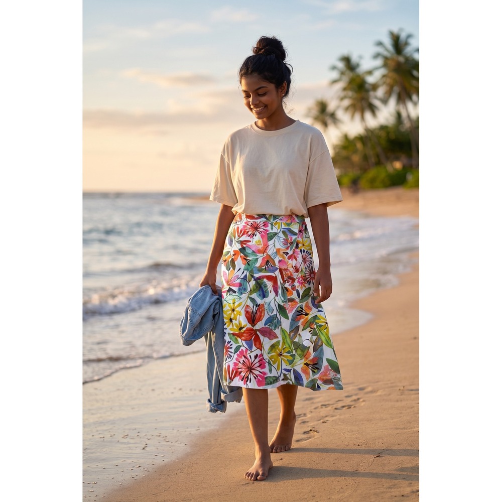 RipSkirt Hawaii Floral Midi Wrap Skirt L Multicolor Tropical Quick Dry Summer‎
